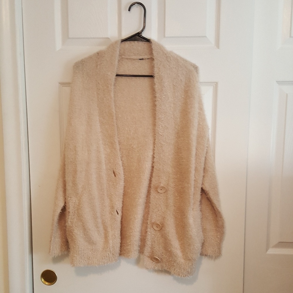 Beige Oversized Open Sweater